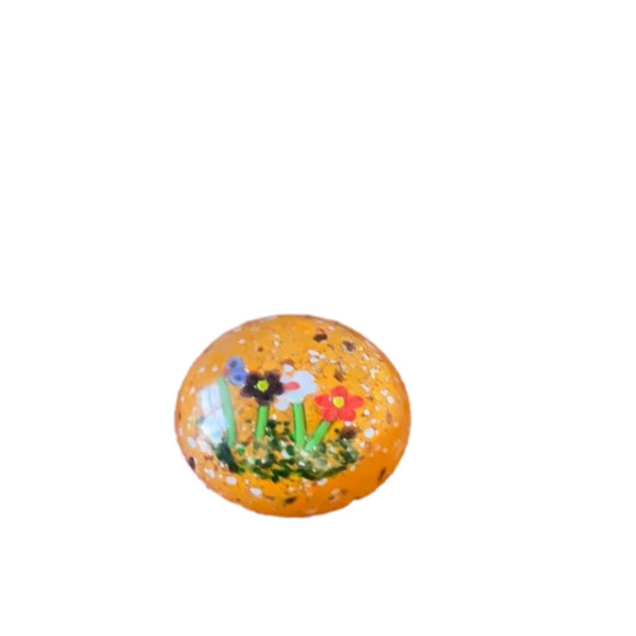 VINTAGE ORANGE WITH FLOWERS HANDMADE GORGEOUS PAPERWEIGHT SIZE 3” x 2” - Picture 1 of 3